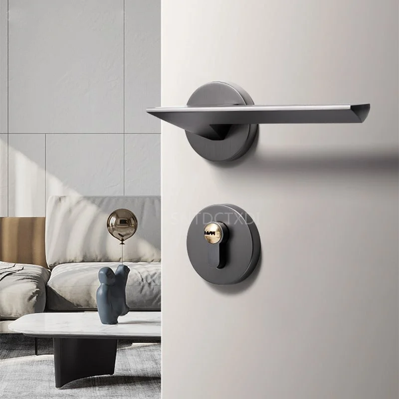 

Nordic Style Gray Magnetic Door Handle Lock Indoor Bedroom Zinc Alloy Safety Door Lock Minimalist Silent Split Mechanical Lock