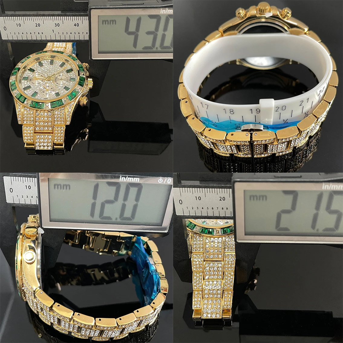 UNIGUET Orologio di moda per uomo Orologi al quarzo in oro di lusso Uomo Hip Hop Orologio da polso con gioielli con diamanti ghiacciati verdi Reloj