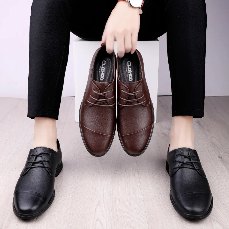 Men Dress Shoes lace up fashion Oxfords Genuine Leather Italian Formal Shoes Man Party Classic Black wedding shoes High Korean