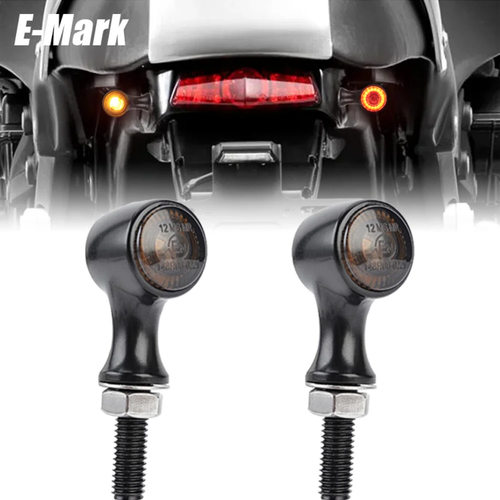 E-Mark Motorcycle 3-in-1 LED Dynamic Flashing Blinker Front/Rear Turn Signal Indicator with Driving/Brake Stop Light 2Pcs