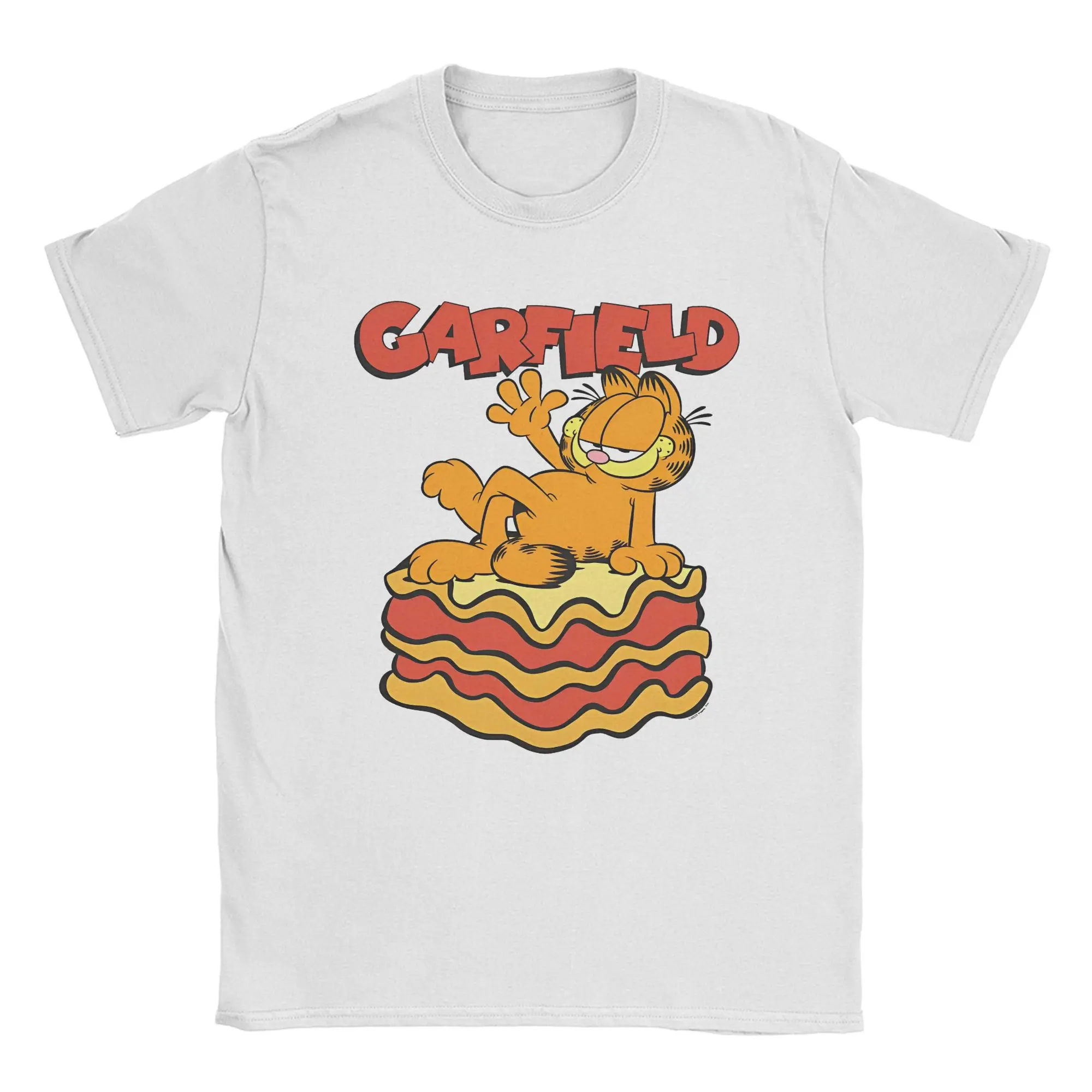 G-Garfielded Lasagna Slice Pose T Shirt for Men Cotton Unique T-Shirts Cute Cartoon Tee Shirt Short Sleeve merchandise Adult