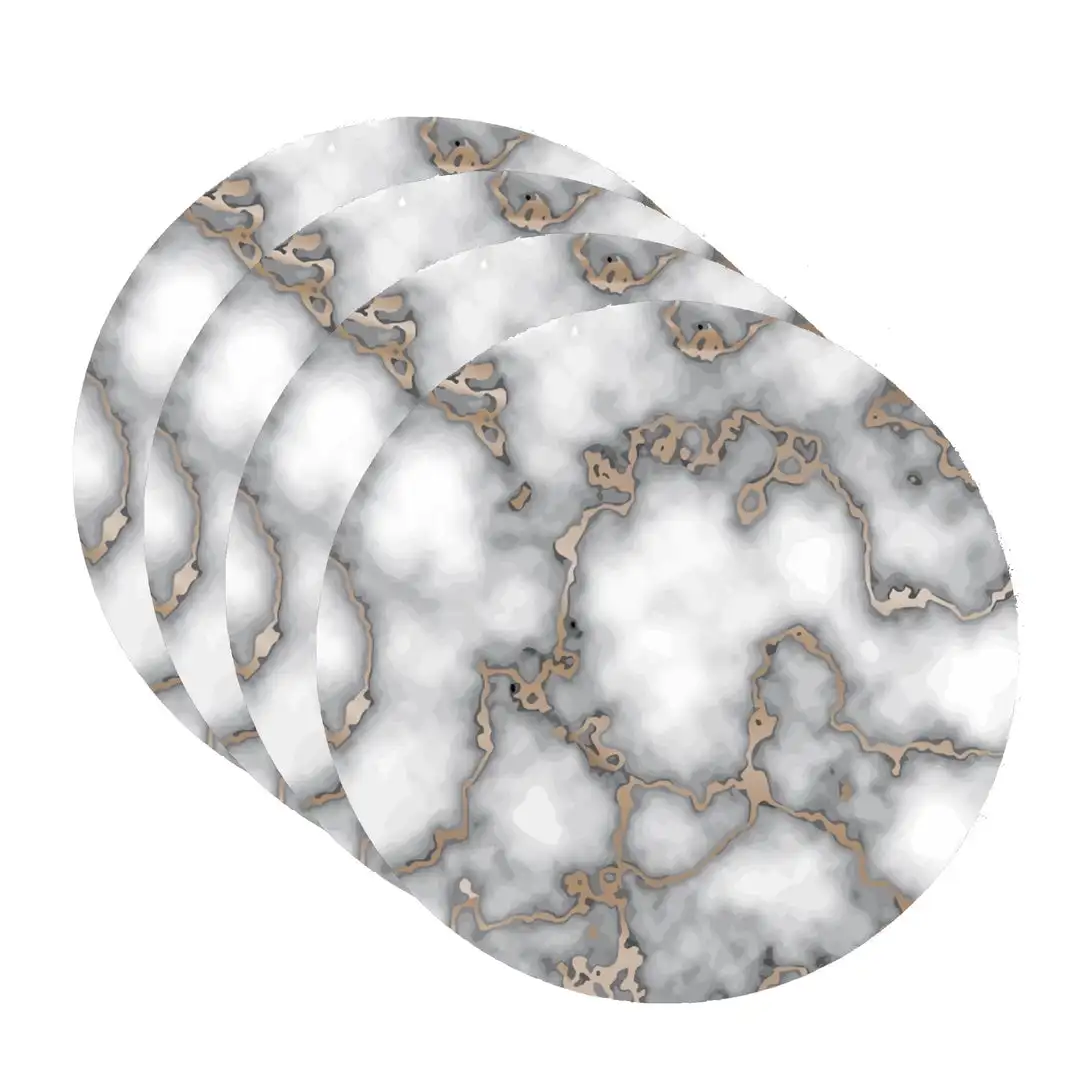 

Marble Cork Foil Printed Marble Granite Designed Thick Cork Textured 15 X 15 Round Placemat Set of 4 in Smokey Gold