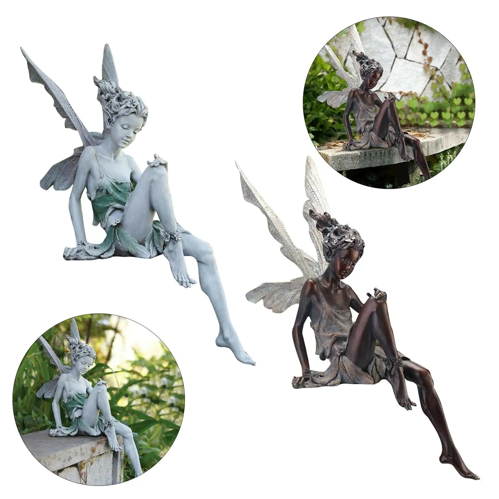Resin Garden Fairy Statue Fountain Ledge Figurine Home Sculpture Ornament