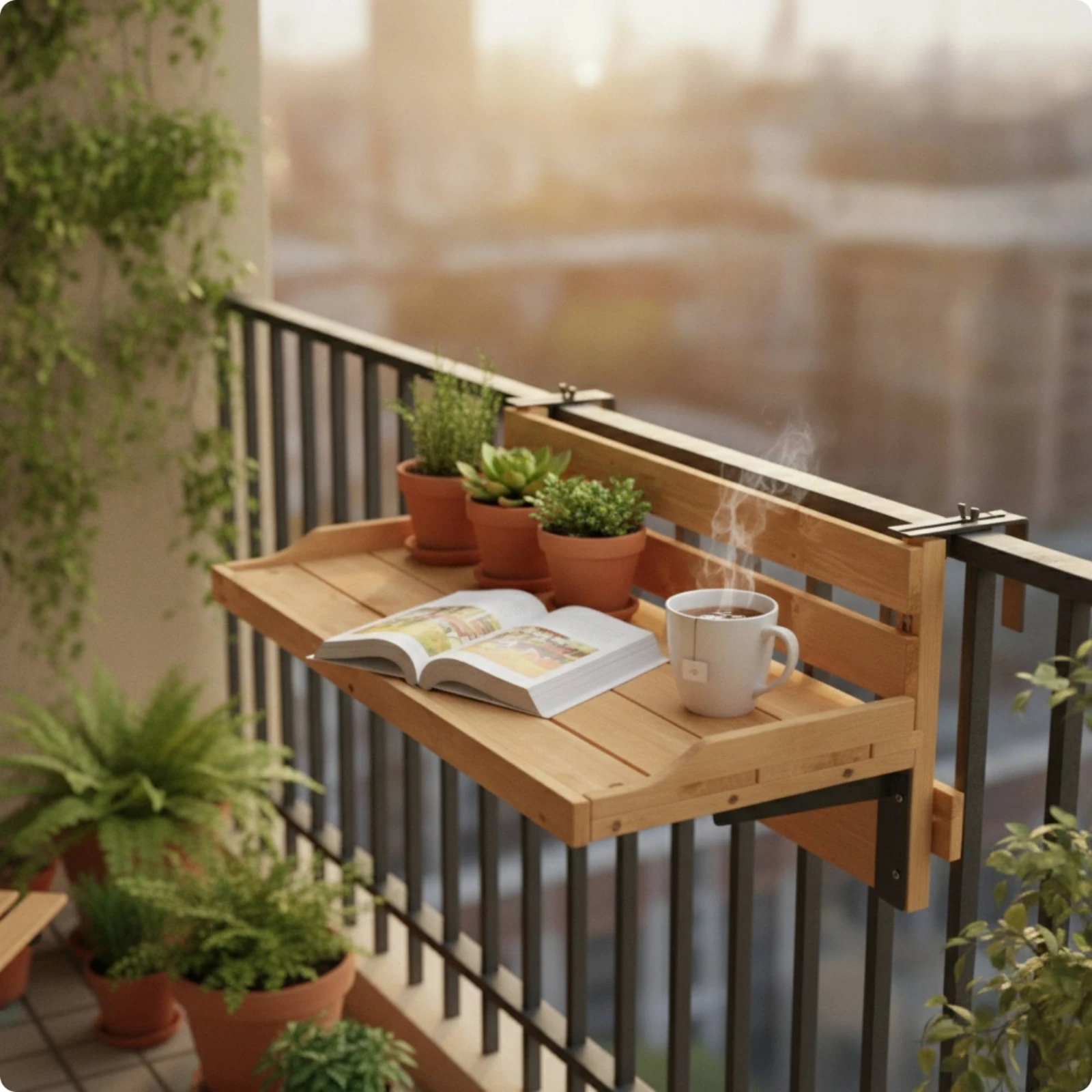 Balcony Railing Table Compact Hanging Balcony Table Stable Multifunctional for Apartment Dwellers, Small Areas