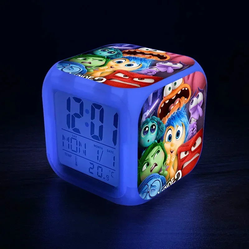 Jam Alarm LED warna-warni tokoh Anime kartun Disney Inside Out Joy Sadness mangkuk lampu malam dekorasi kamar tidur anak-anak pelajar