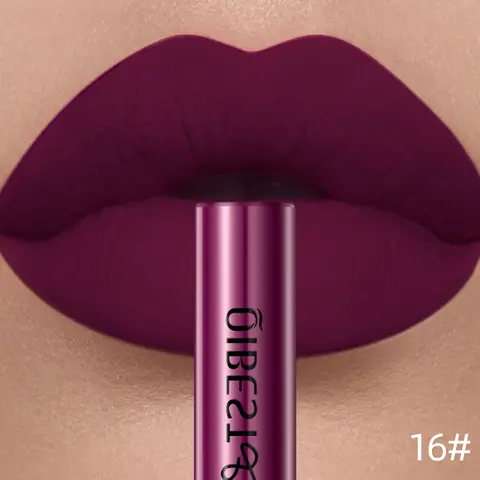 QIBEST lápiz labial líquido mate resistente al agua de larga duración brillo de labios de terciopelo tubo de tinte pigmento desnudo mate brillo de labios rojo maquillaje de labios