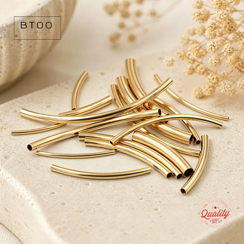 14K Gold Filled Smooth Curve Tube Beads DIY Necklace Bar Connector Hypoallergenic Gold Filled Jewelry Accessory