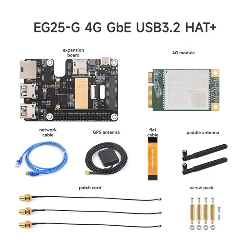 For Raspberry Pi 5 Pcle To Minipcle Gbe USB3.2 HAT+ Gigabit Ethernet With EG25-G 4G Module Supports Minipcie Interface