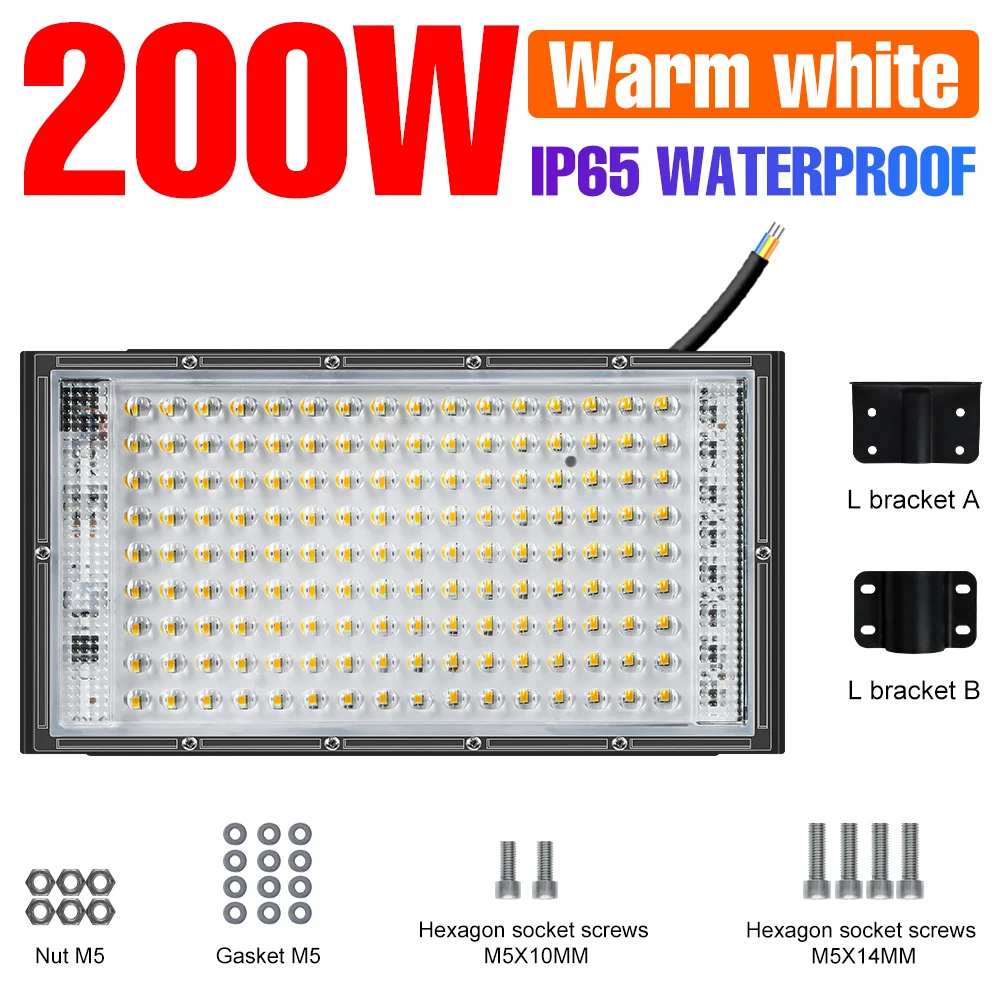 200W LED Buitenstraatlamp Reflector Schijnwerper Waterdichte Spotlight Koud/Warm Wit 220V Voor Tuin Magazijn Garage Verlichting