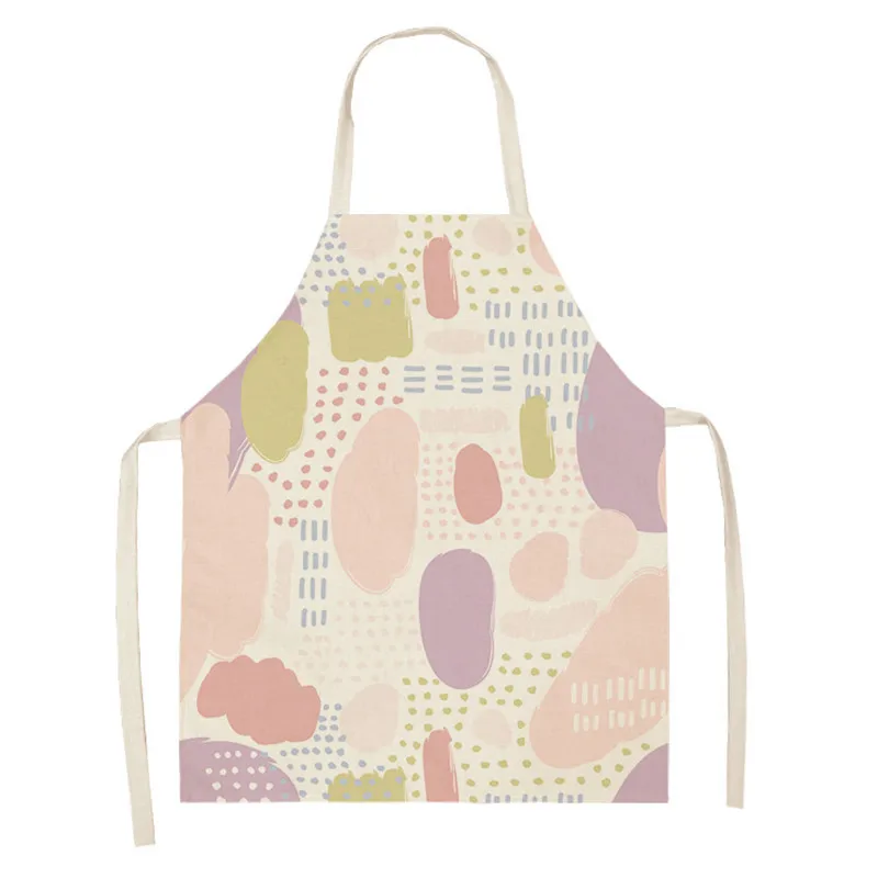 INS Style Colorful Abstract Printed Apron Mimics Linen Sleeveless Lace Up Kitchen Baking Stains Oil Resistant Adult Kids Covers