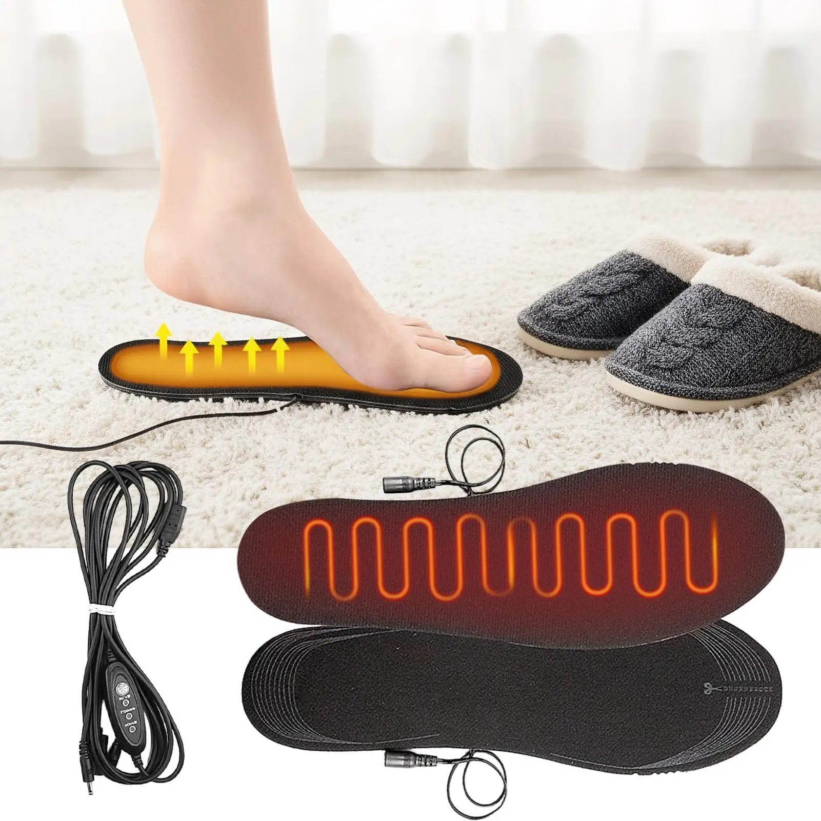 

USB Heated Ski Boot Insoles 3-Temp Adjustable & Flexible Cut Design for Winter Sports, Men, Women, Elderly, Cold Weather