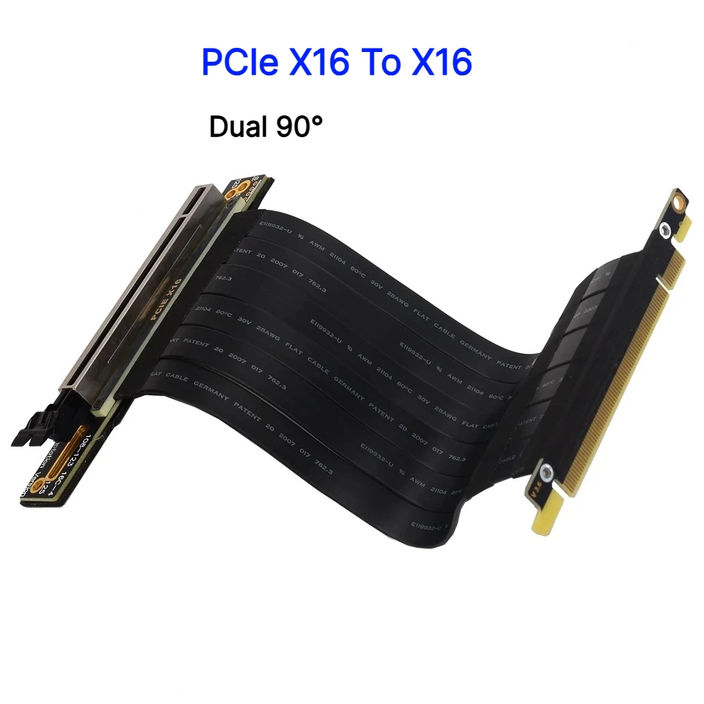Custom PCIe X16 To X16 Dual 90° Low Profile Gold Finger GPU Cable for Blocked Motherboard Slot SFF ITX Gaming PC Video Riser