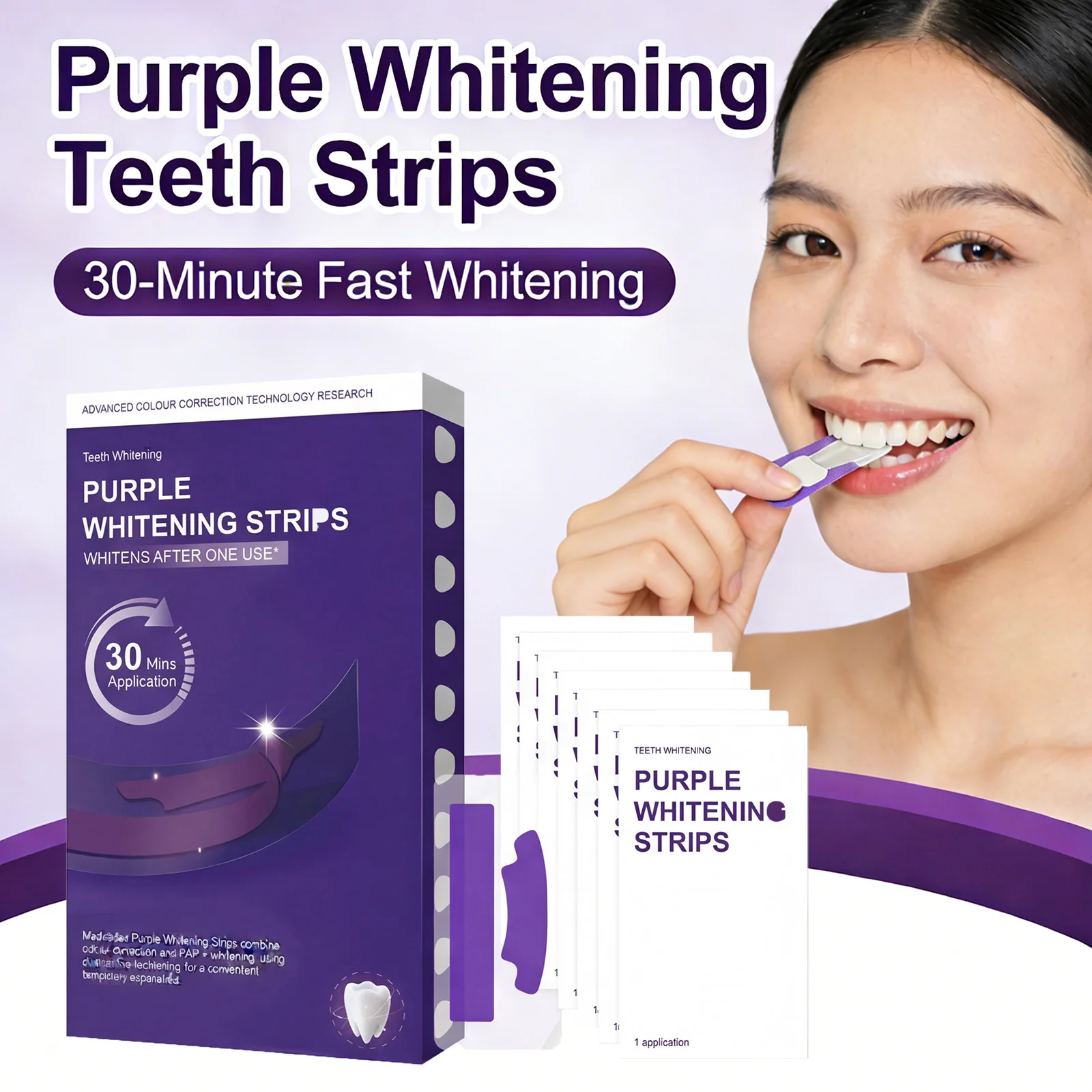 

Фиолетовые отбеливающие полоски для удаления пятен с зубов, комбинированные с технологией коррекции цвета, удобные для ежедневного ухода за зубами, 7 шт.