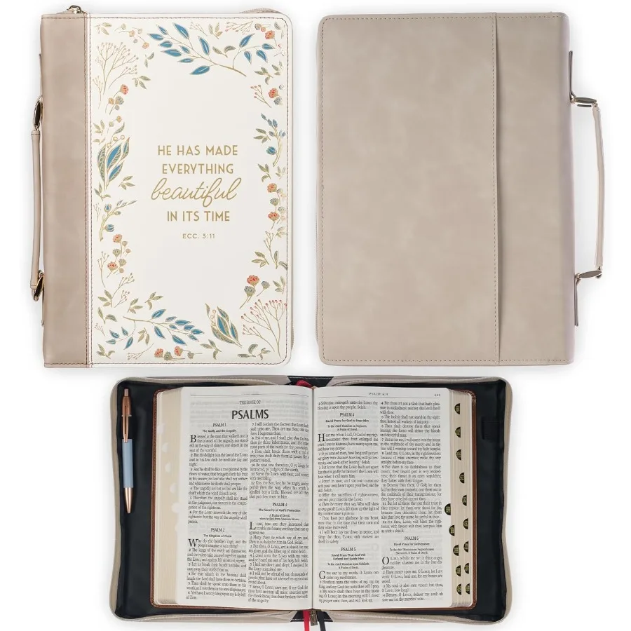 Christian Art Gifts Funda bíblica inspiradora de cuero vegano de primera calidad para mujer: perfecta para devoción diaria y viajes Fe