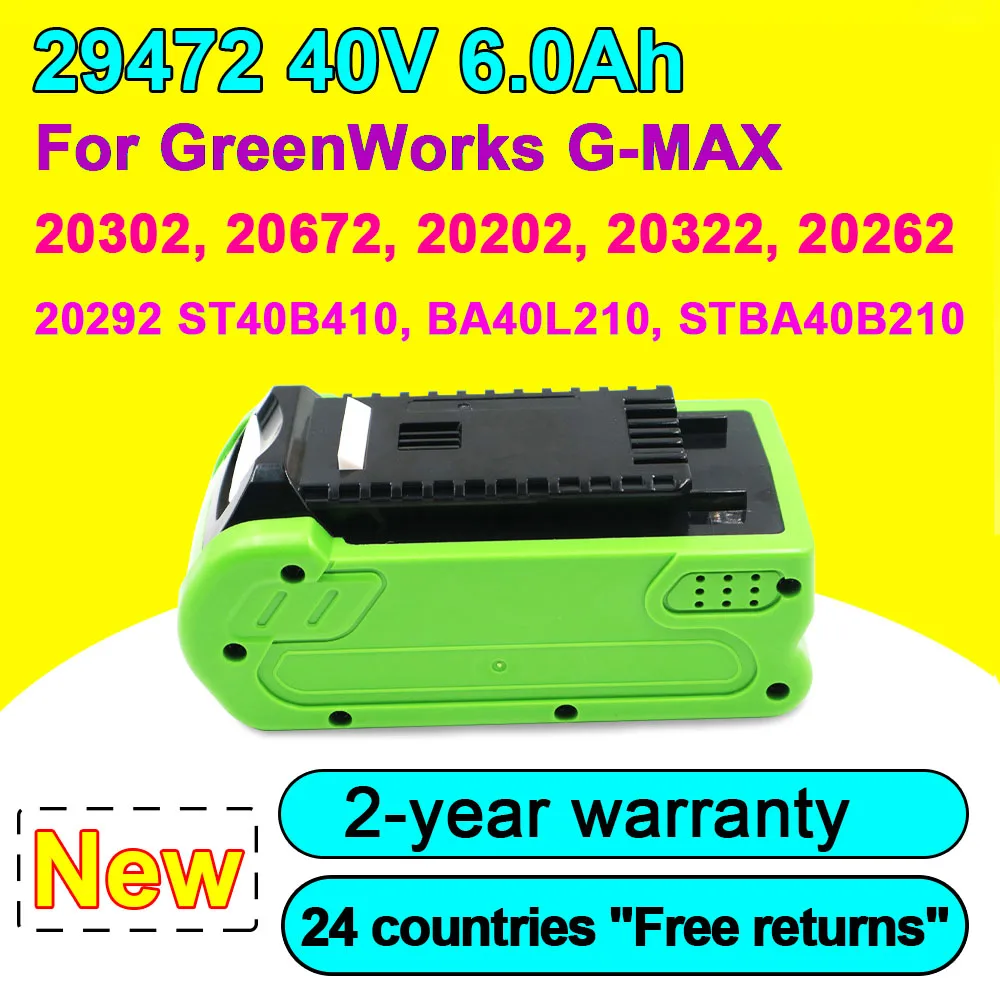 

New Li-ion Rechargeable Battery 40V 6000mAh 240Wh For GreenWorks 29462 29472 29282 G-MAX GMAX Lawn Mower Power Tools Batteries