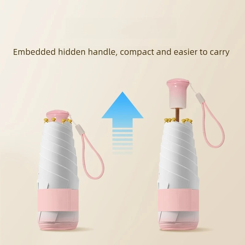 Gradient 5-Fold Mini Color Coated Umbrella Lightweight Pocket Capsule Parasol UV Protection Foldable Sun and Rain Umbrella