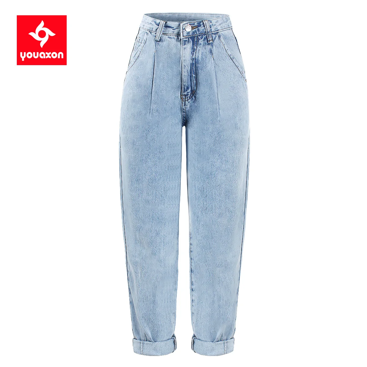 2249 Youaxon Light Blue Baggy Jeans For Women High Waist Cotton Wide Pant Trousers Drop Shipping