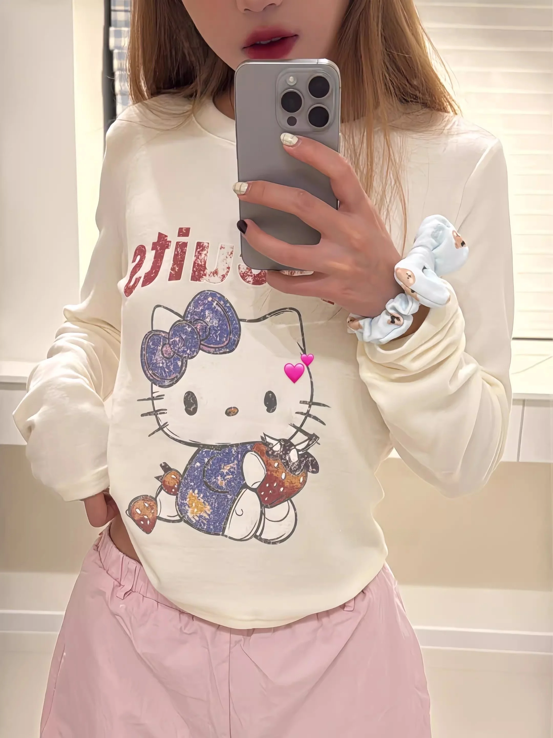 Comfortable Pure Cotton Long Sve T-irt Dongjin Stberry Kit Cartoon Print Slimming Base Layer Soft Breathable Women'...