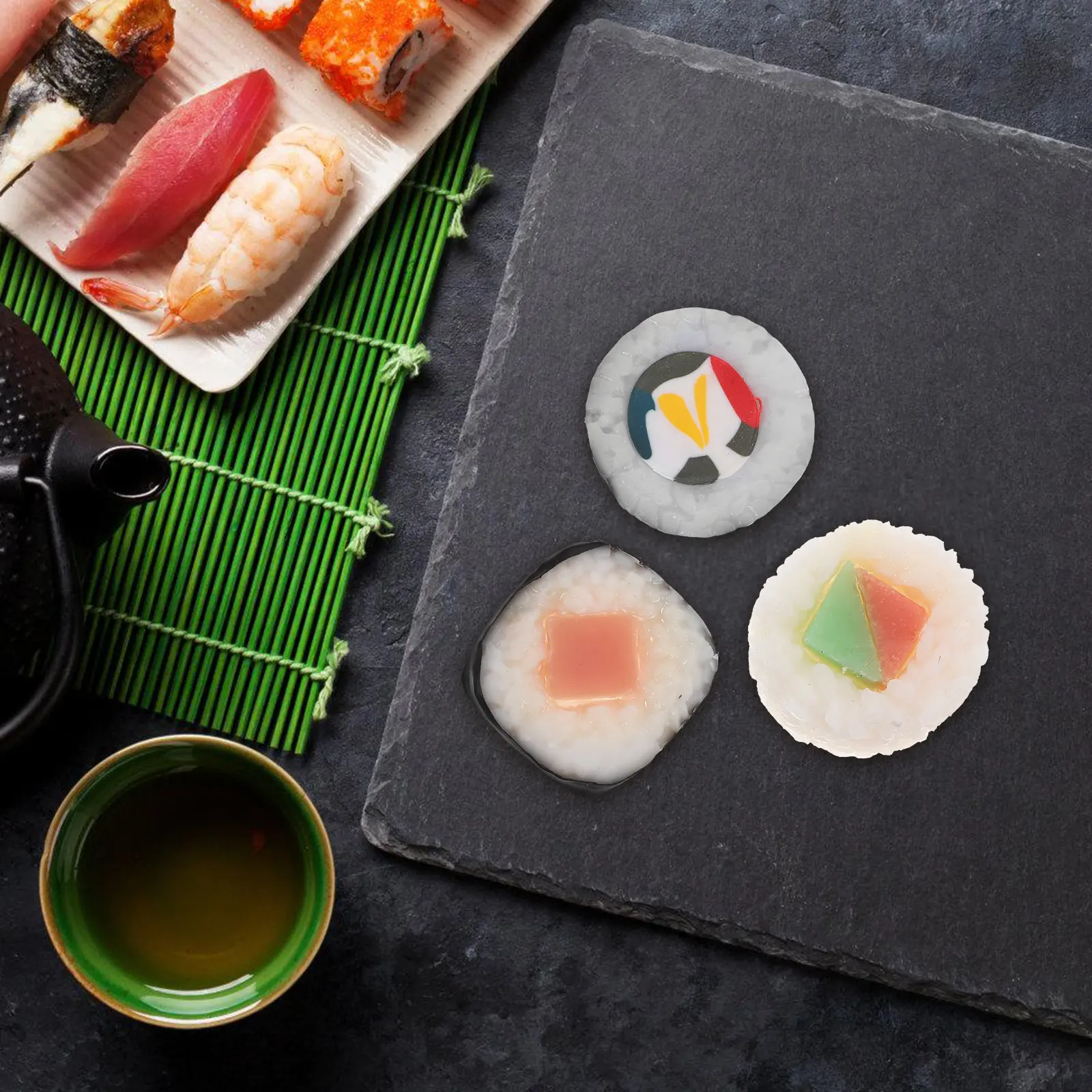 6 Piezas de Algas Japonesas Realistas para Sushi, Triángulos Decorativos para Exhibición de Comida, Sushi Artificial para Fotografía, Decoración del Hogar y Accesorios de Cocina