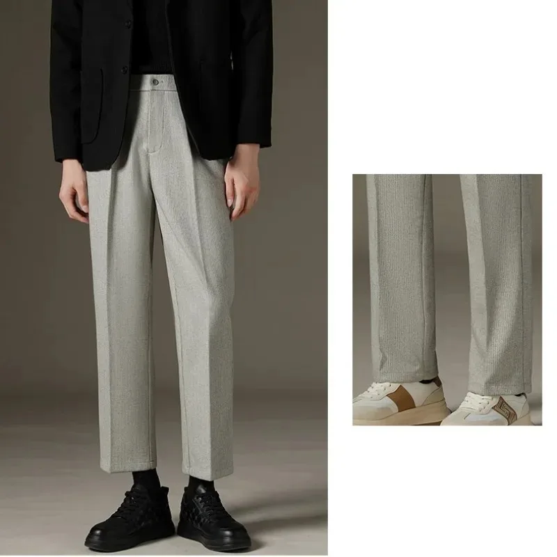 

Men's Casual Straight-Leg Wool Trousers - American Style Commuting Pants Perfect for Fall/Winter 28-38