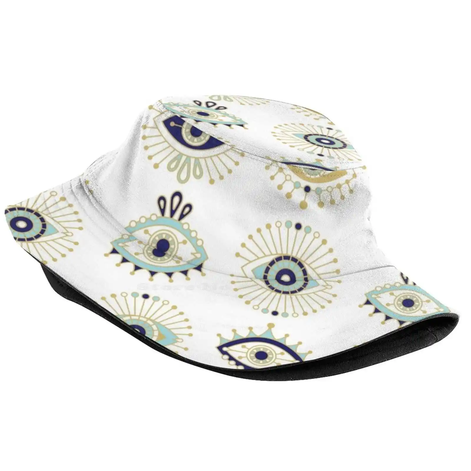 Evil Eye Collection On White Sun Cap Fisherman Hat Bucket Hats Evil Eyes Evileye Amulet Charm Mint Gold Egyptian Hamsa Eyeball