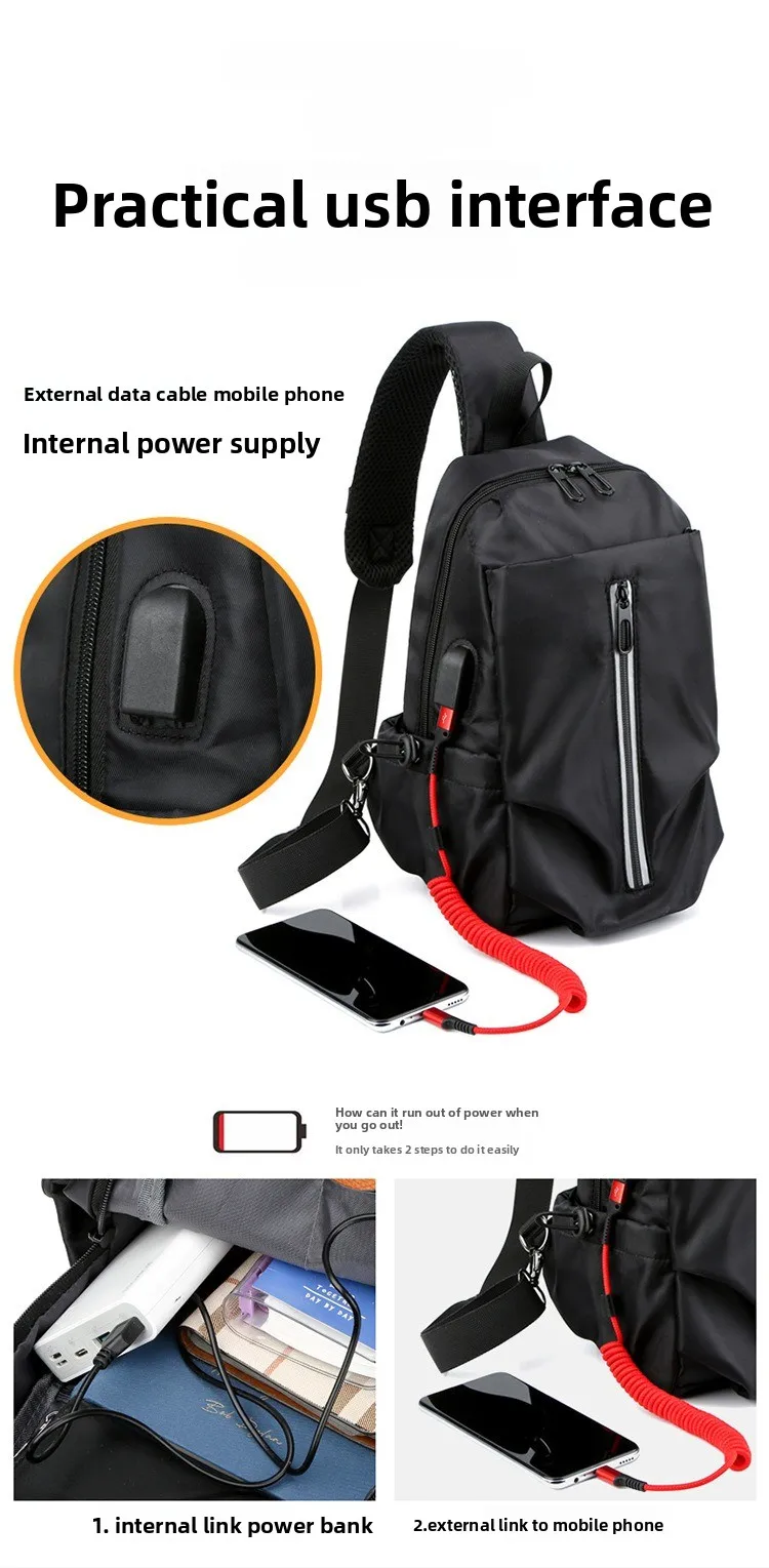 New Casual Men's Chest Bag, Fashionable and Versatile Shoulder Bag, Multi-functional Waterproof Large-capacity Crossbody Bag