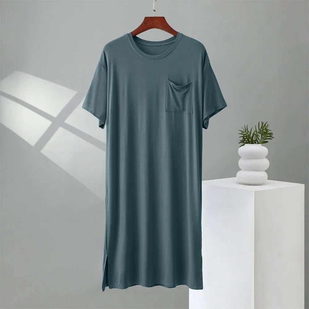 Casual Knee-Length Men's Sleeping Dress Elastic Soft Night-robe Thin Plus Size Modal Pajamas Boy
