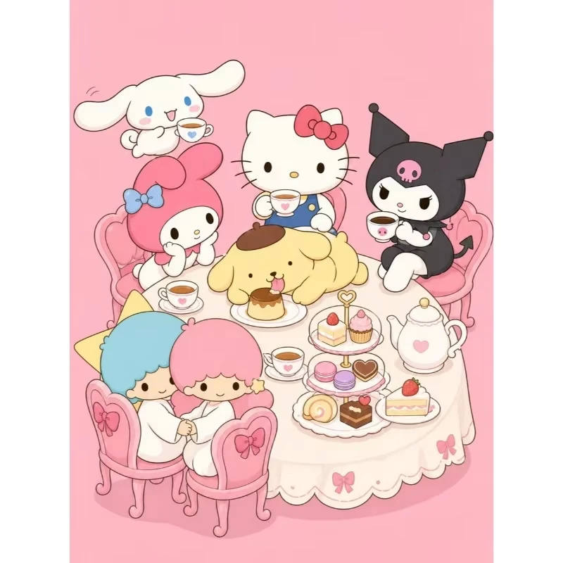 DIY Diamant-Malerei-Set Sanrio Nachmittagstee-Party Kunst Voll-Strass-Mosaik Wanddekoration Bastelset Geschenk für Zuhause Rahmenlos