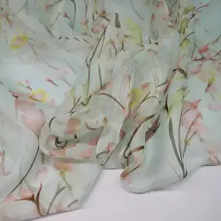 Floral Pure Silk Chiffon Thin Fabric Width 135cm Soft 6mm Dress Scarf DIY Sewing Material