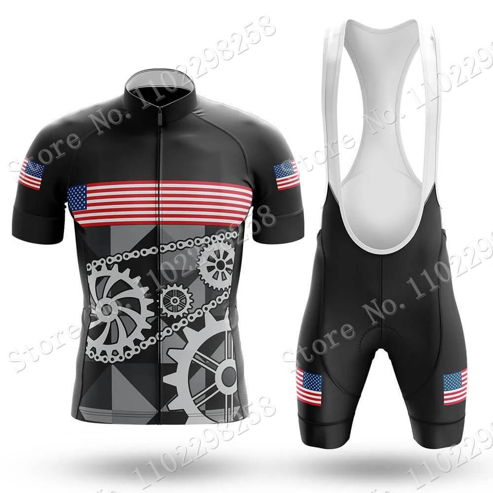 2024 USA Team National Cycling Jersey Set Blue Short Cycling Clothing Shirt Road Bike Suit Bicycle Bib Shorts MTB Ropa Maillot