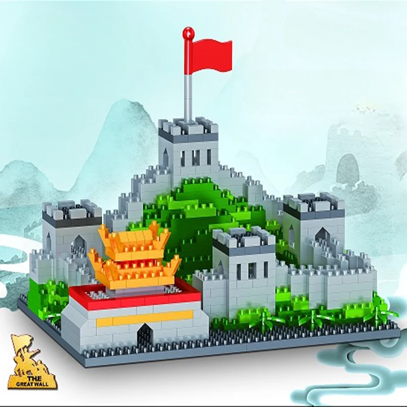 노란 크레인 타워 미니어처 빌딩 블록 중국 건축 모델 교육용 DIY 장난감 어린이 및 성인용 선물