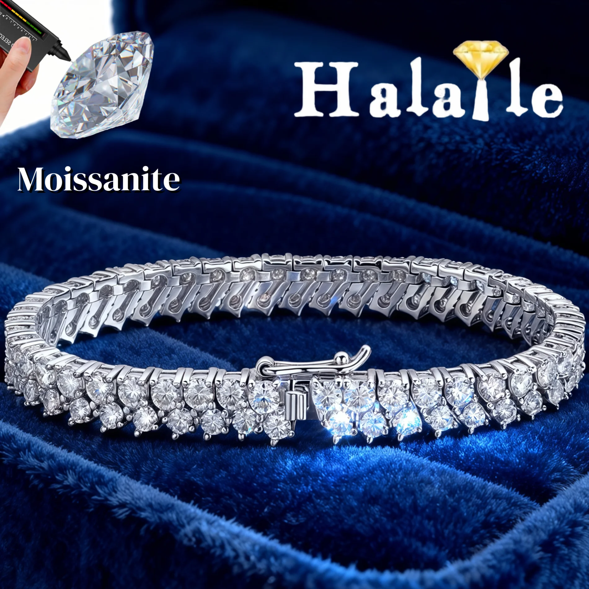 

Классический браслет Halaile 0,1 карата круглой огранки D цвета с муассанитом для мужчин и женщин, стерлинговое серебро S925, сверкающий универсальный юбилей
