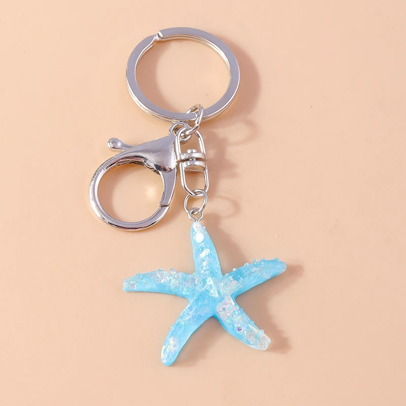 Cute Summer Beach Conch Shell Keychain Women Girls Starfish Key Ring Pendants for Handbag Decor Handmade Key Chain Gifts