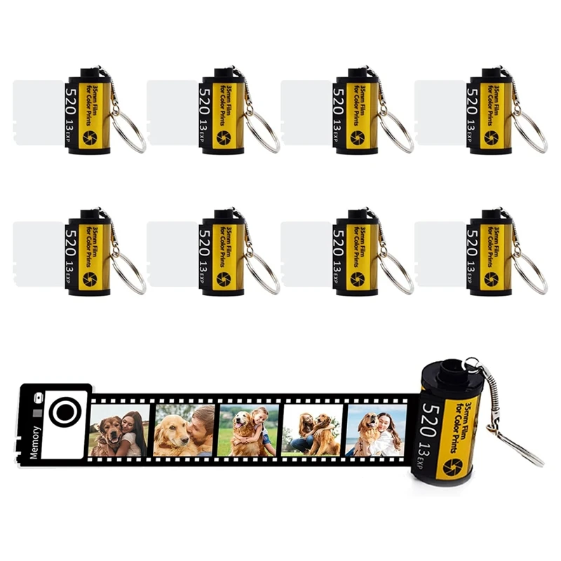 8 Pack Sublimation Memory Film Roll Keychain, Double Sided Sublimation Blank Camera Film Roll Canister Keychain