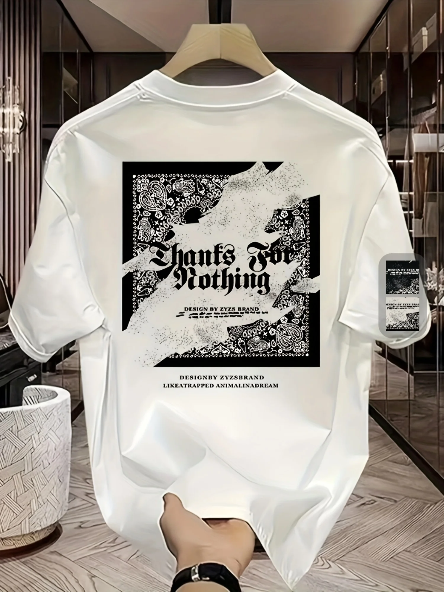 Thanks For Nothing Paisley Print Graphic Tee for Men Breathable 100% Cotton Perfect for Summer Comfortable Streetwear Style