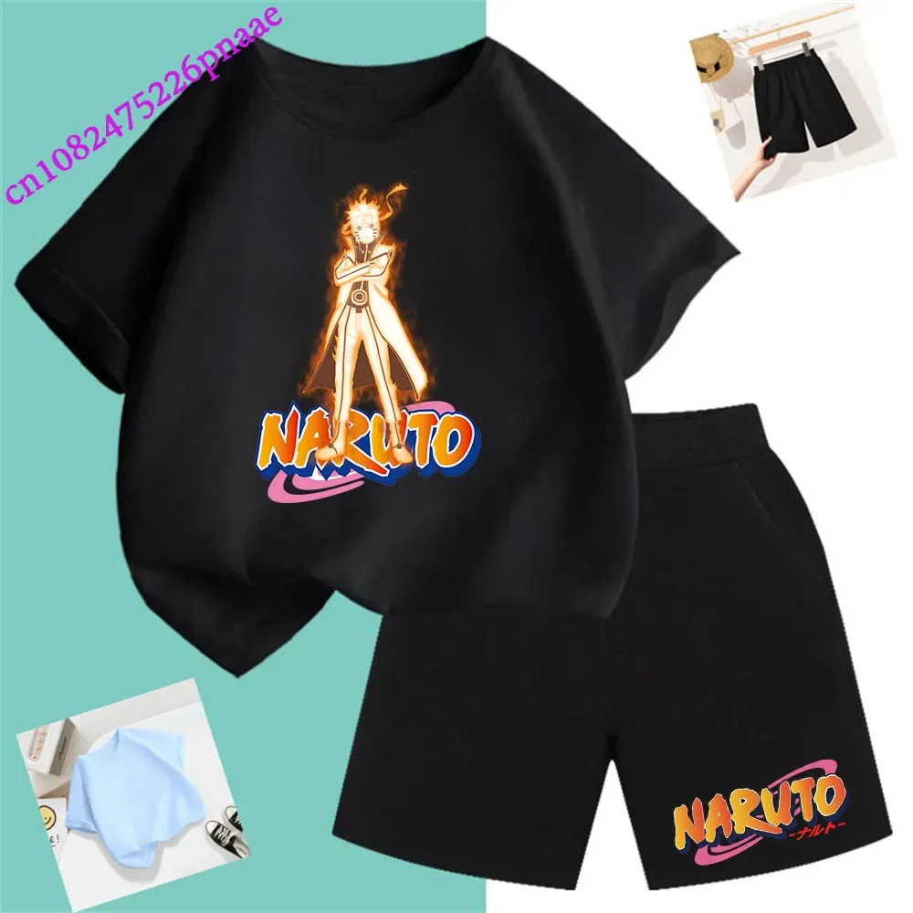 Naruto t shirt Fashion Summer Dress 2024 Short Kid T-shirt Baby Tee Sets Fashion Casual O-neck Breathable Kawaii T Shirt Shorts