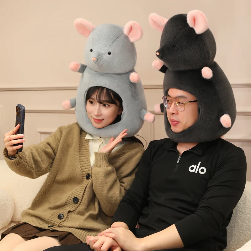 Plush Funny Rat Head Mask Realistic Mouse Headgear Halloween Cosplay Costume Head Cover Party Fancy Dress Photo Prop
