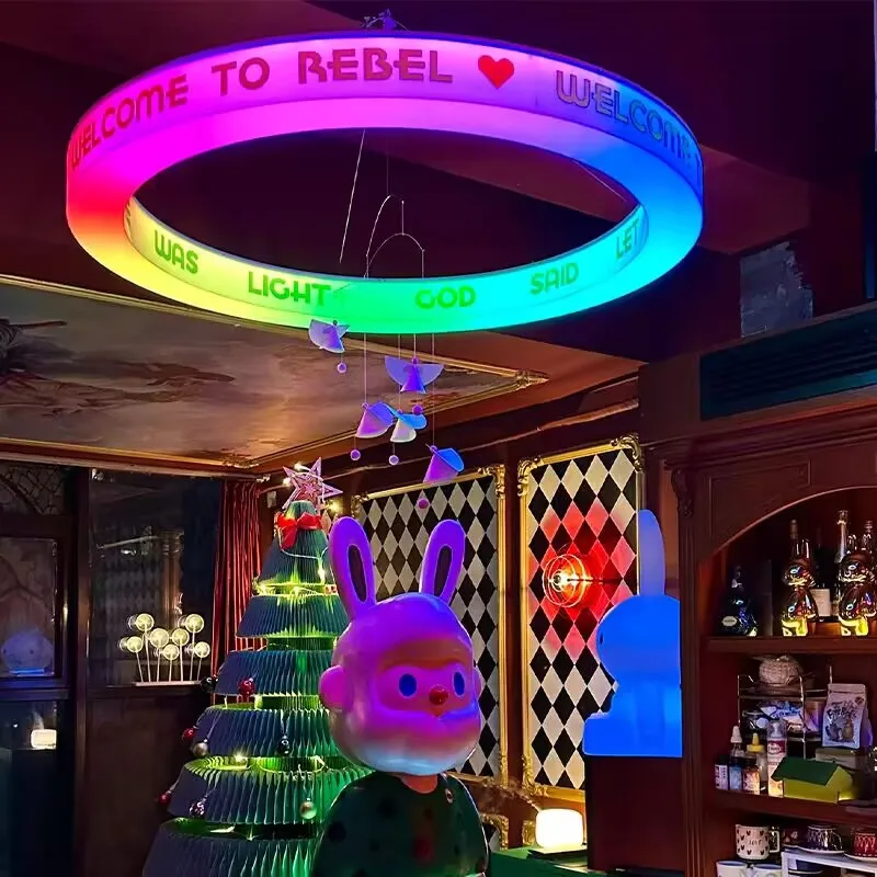 Led Influencer Bar Ins Decorative Acrylic Arc Ring Circular Neon Light Word Hanging