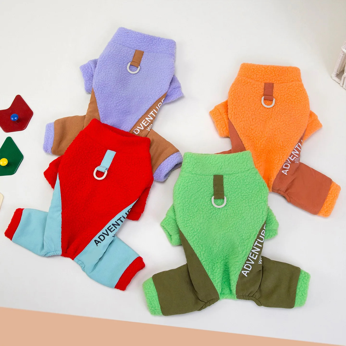 Maltese Clothes Winter Small Dog Four-Legged Sweatshirt Letter Print Teddy Pullover Warm Pet Jumpsuit with Traction Buckle