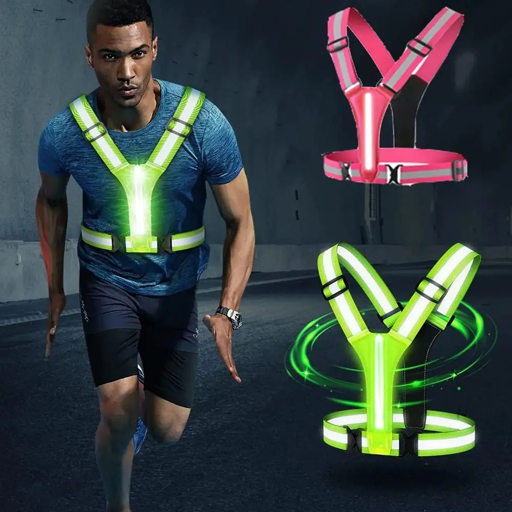 

USB Rechargeable LED Reflective Vest Adjustable Waist/Shoulder Reflective Strap Running Gear Warning 3 Light Modes