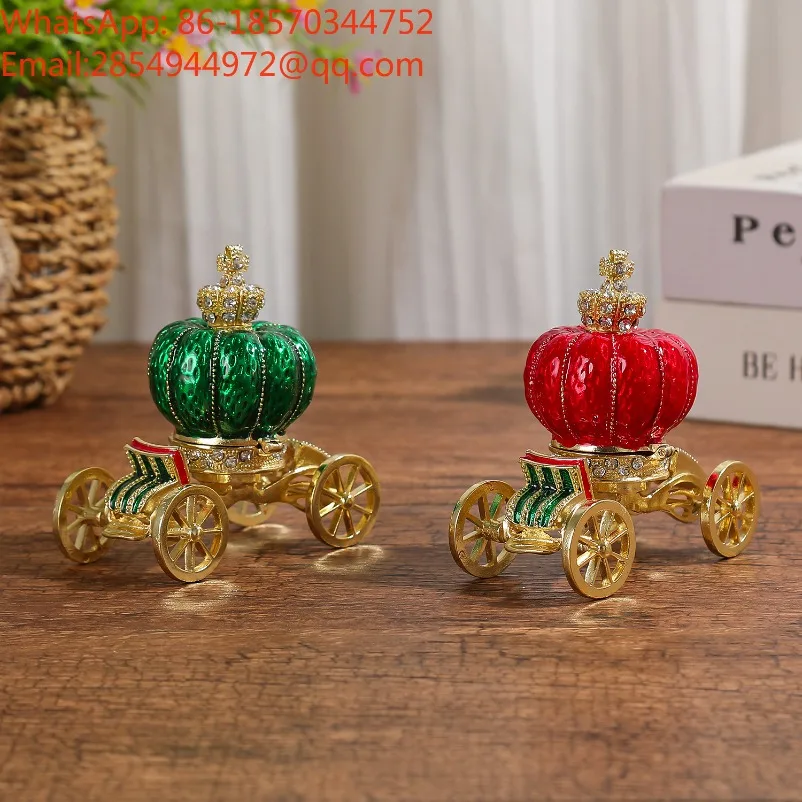 Christmas Carriage Halloween Pumpkin Carriage Enamel Alloy Ring Box Home Light Luxury Small Ornaments Decorative Gifts