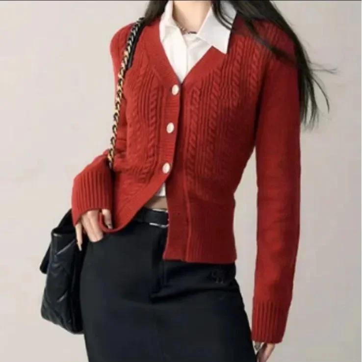 Cardigan maglione sottile con scollo a v alla moda versione coreana da donna giacca in maglia Casual morbida autunno e inverno da donna