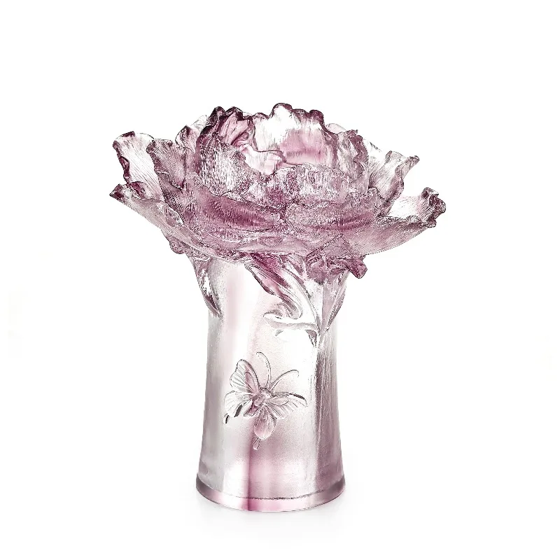 Creative handmade glazed crystal vase, peony flower decorative ornament, crystal vase.