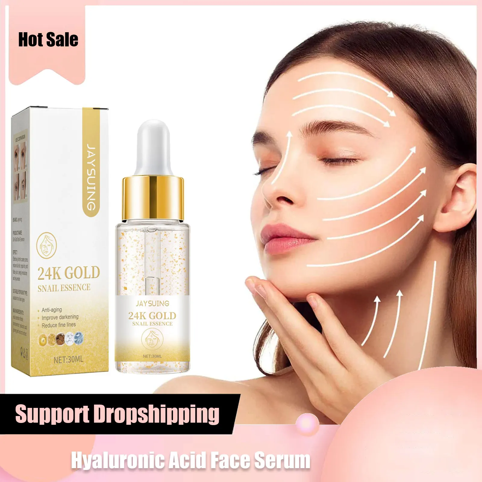 24k Gold Face Serum Hyaluronic Acid Anti A-ging W-rinkle Removal Fade Fine Line Moisturizer Lifting Firming Nicotinamide Essence