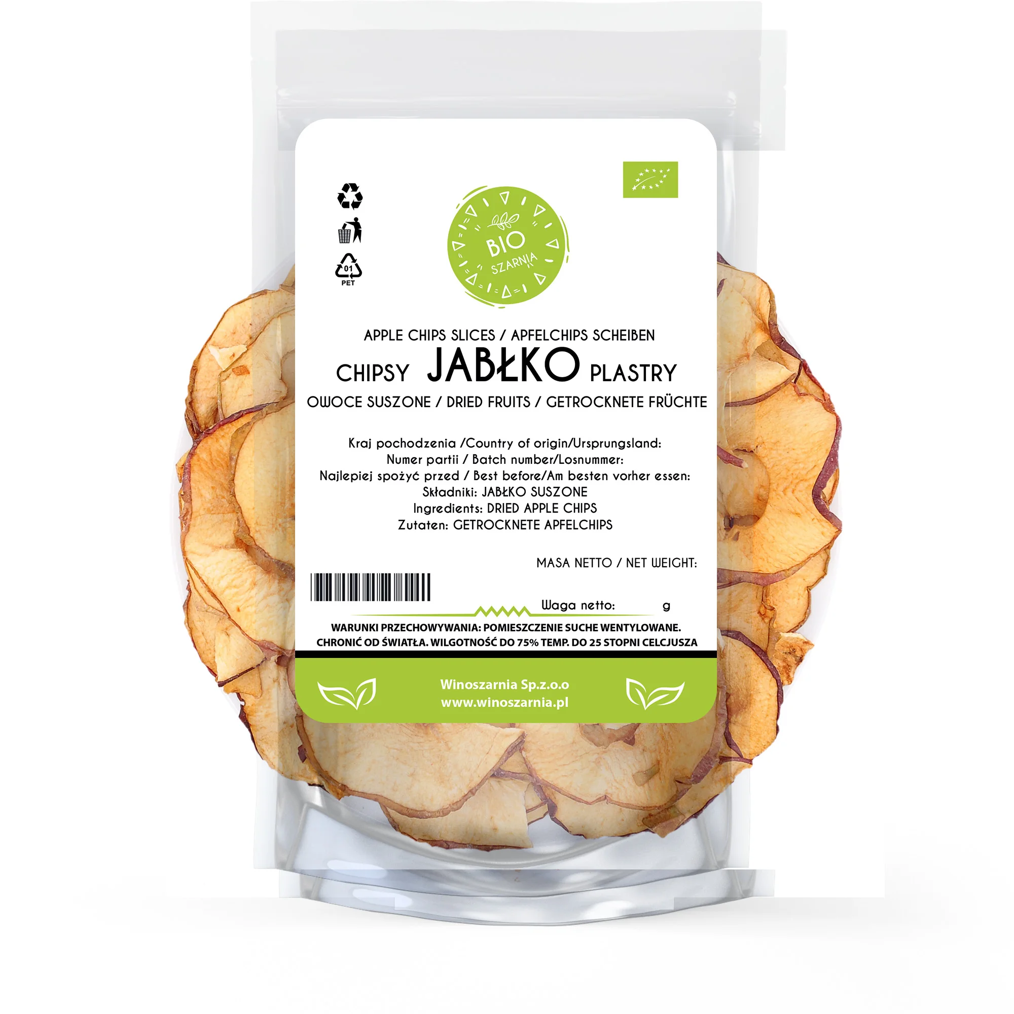 Appelchips plakjes Gedroogde BIO appelchips 250g gesneden van appels met schil