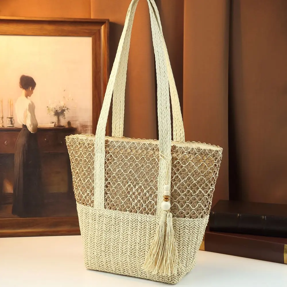 

2026 Large Capacity Women's Shoulder Bag Grass Woven Summer Beach Vacation Travel Handbag Lightweight Breathable for Beach