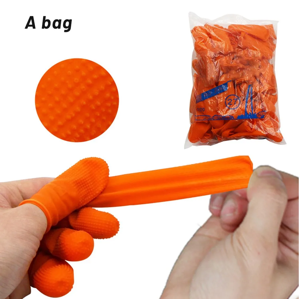 Orange Non-Slip Latex Finger Cots 100Pcs Wear-Resistant for Money Counting Agricultural Work Pitted Design for Grip Protection