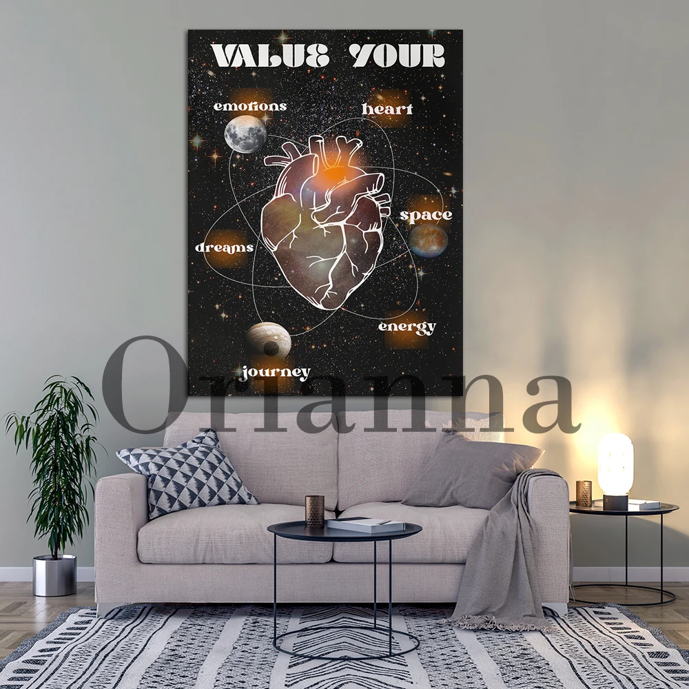 70s Grainy Gradient Aura Psychedelic Aesthetic Mindful Quotes Retro Space Heart Wall Art Canvas Print Poster Decor Painting Gift