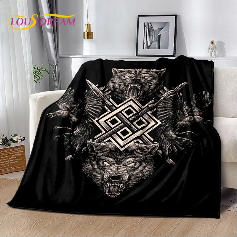 3D Nordic Viking Mythology Symbols Odin Cartoon Plush Flannel Blanket Throw Blanket for Living Room Bedroom Bed Sofa Picnic Kids