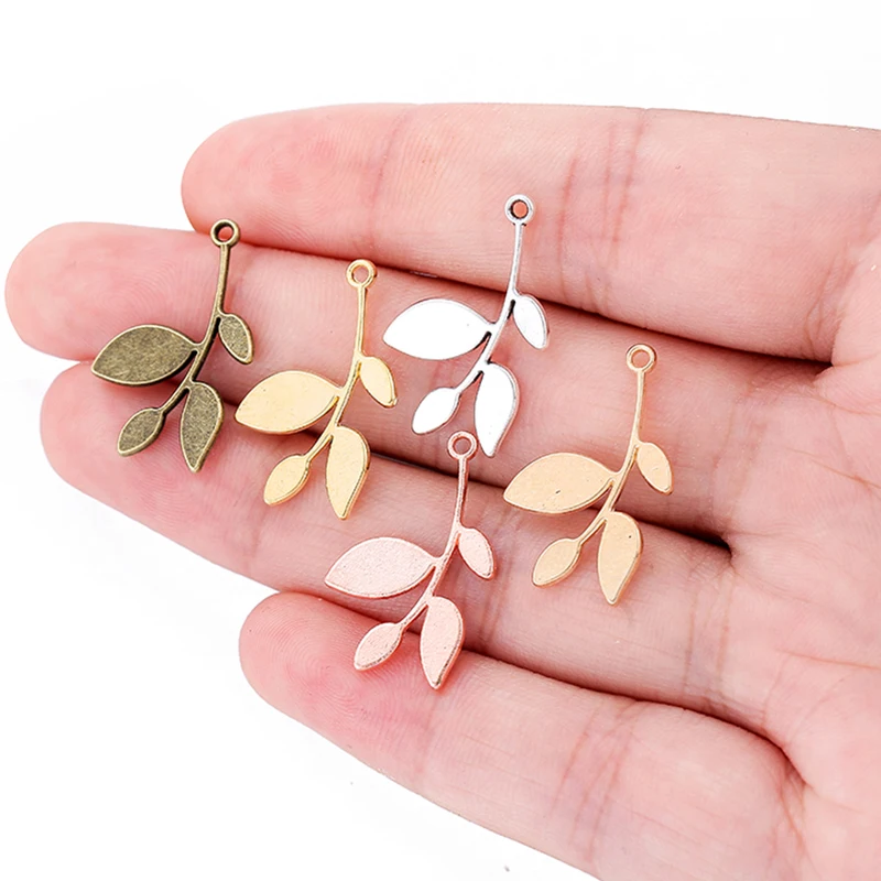 New 15PCS 24*13mm Metal Alloy 5 Colors Tree Branch Charms Plant Pendant For earring necklace Jewelry Making DIY Handmade Craft